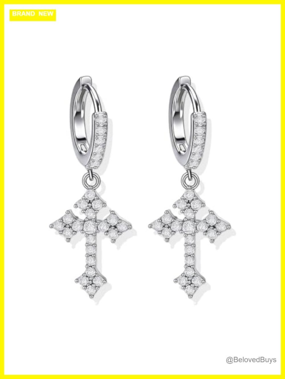Gothic Cross Dangle Earrings Rhinestone Huggie Hoops Punk Grunge Emo